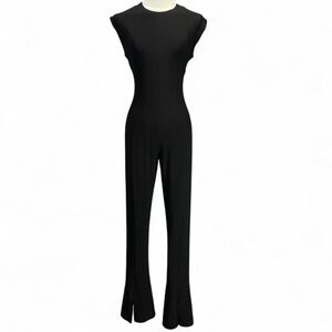 Norma Kamali Black Sculpted Sleeveless Flare Leg Jumpsuit M